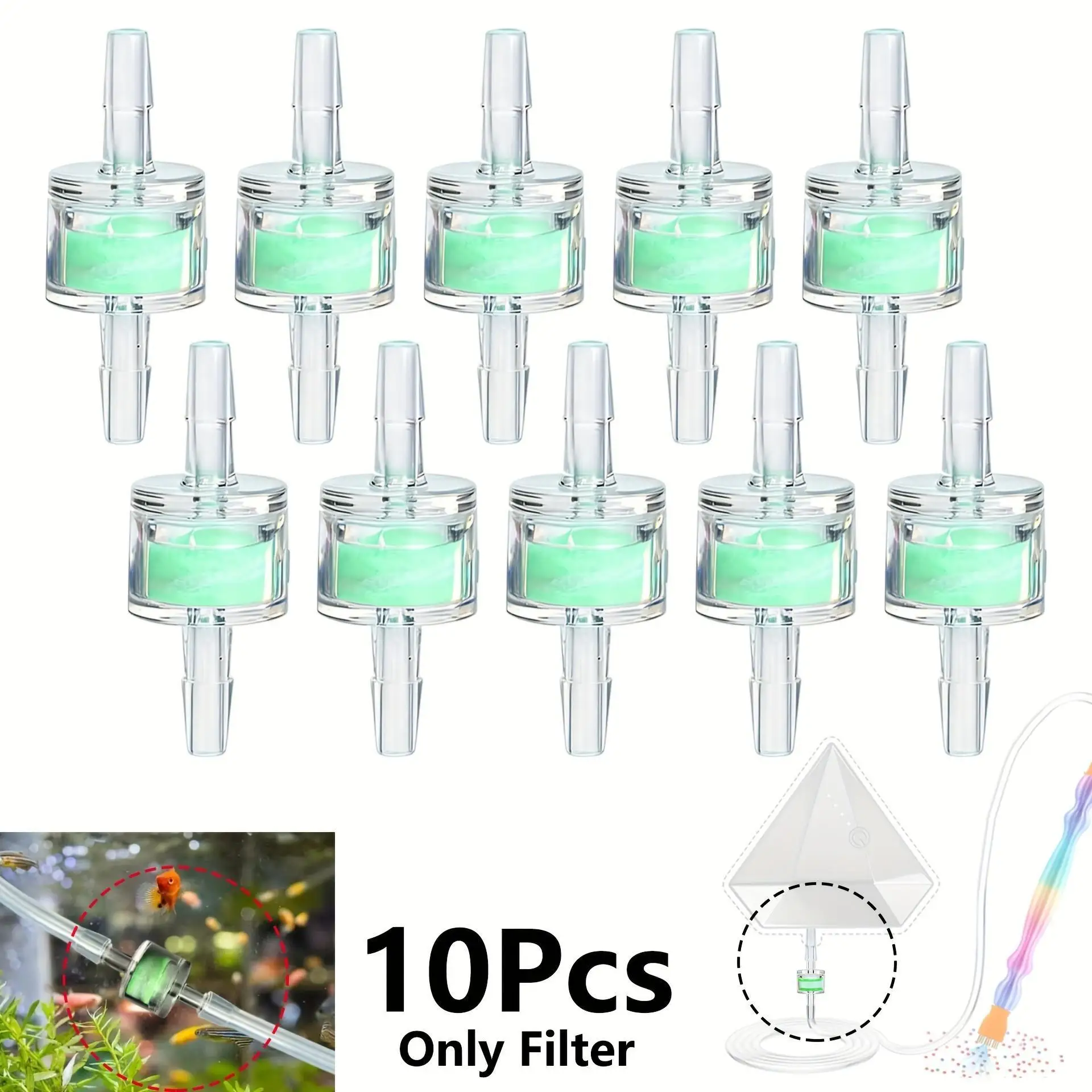 Dust Filter Suitable for Diamond Painting DIY Tools, Silicone Tube Filter, 10-Pack Abs Green Aquarium Pump Silicone Tube Filters, 4mm Small Fish Tank Hose, Suitable for External Bucket-Type Filter Pump Filtration Systems