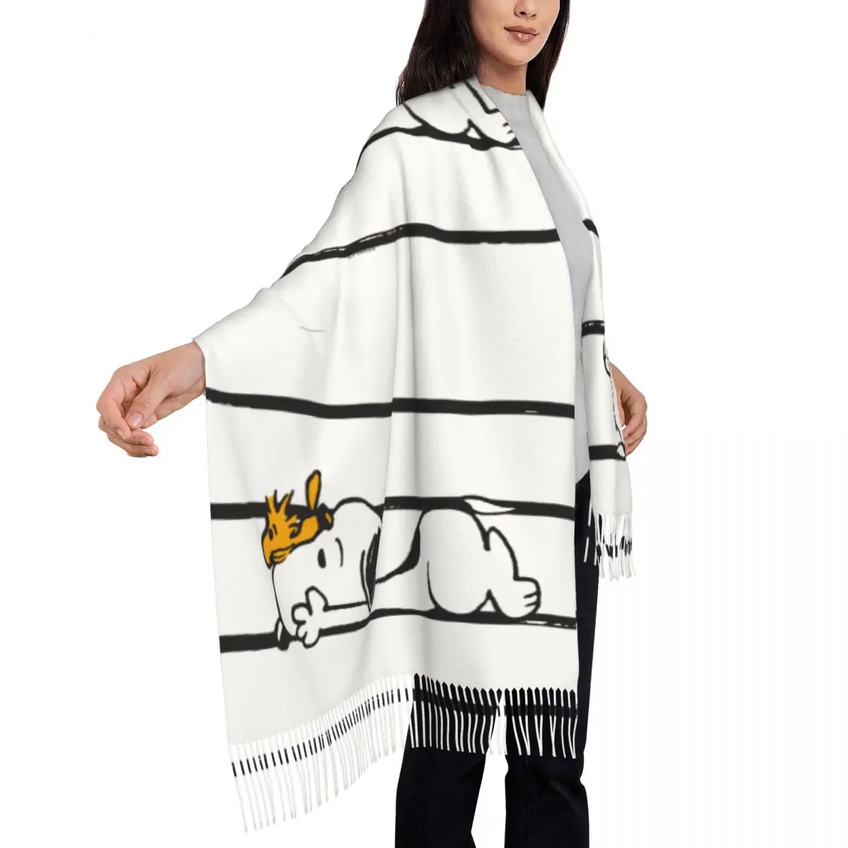 Lenço feminino de caxemira Snoopy & Woodstock, xales e envoltórios grandes de pashmina para viagens