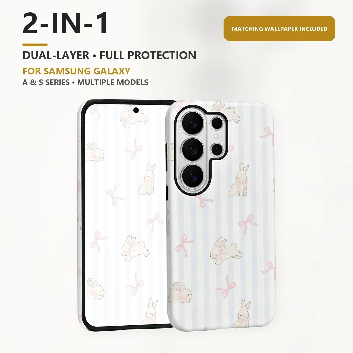 Cute Bunny Rabbit 2-in-1 Dual-Layer Phone Case for Samsung Galaxy S26 S25 S24 S23 S22 S21 Plus Ultra FE S20 FE A56 A17 A16 A15