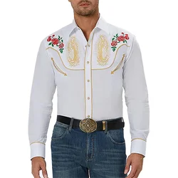 Western-stylowa koszula wzór kwiatowy nadruk lapel outdoor street z długimi rękawami guzik odzież z nadrukiem tropikalna moda designerski top