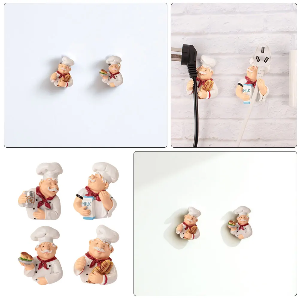 

4pcs Plug Hooks Sticky Chef Decor Resin Kitchen Organizer Storage Hooks Wall Hanger Multifunctional Spacesaving