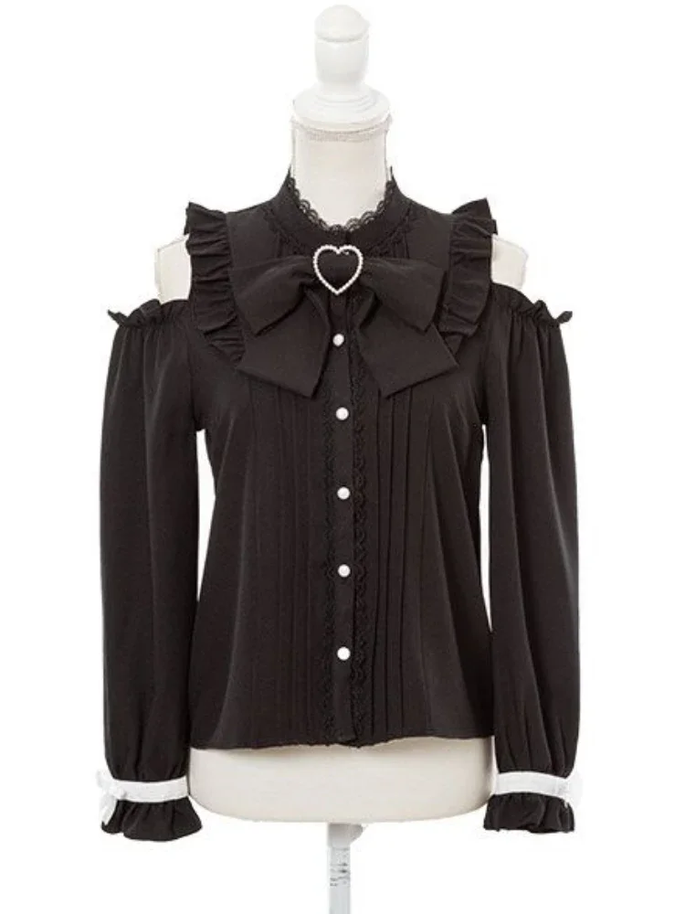 

Harajuku Kawaii Lolita Blouse Oversized Spring Women Lace Bow Long Sleeve Pink Formal Shirts Girly Vintage Japaneses Tops 2025