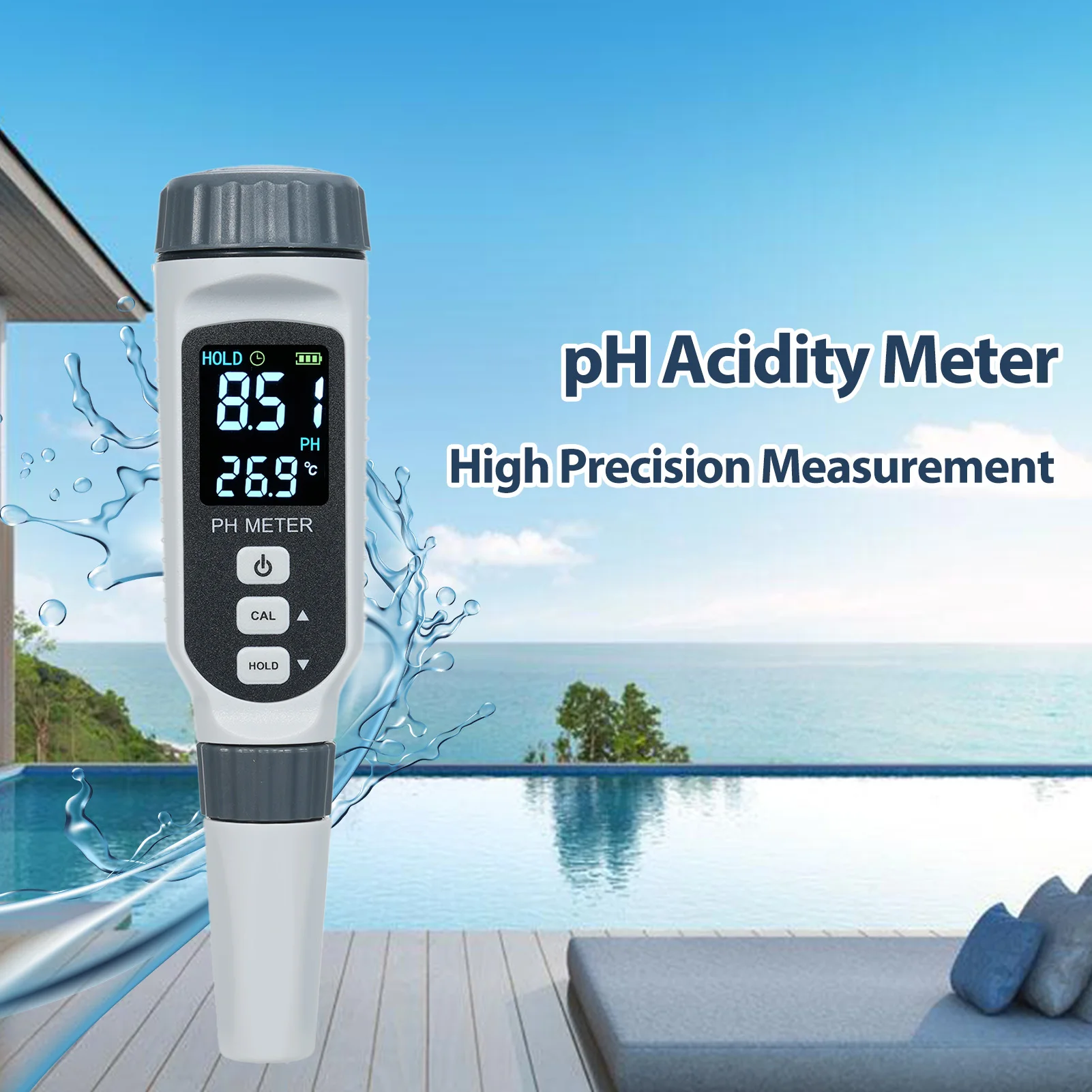 SMART SENSOR PH828+ Digital pH Meter Waterproof Water Quality Tester Water Test Meter for Drinking Swimming Pool Hydroponic