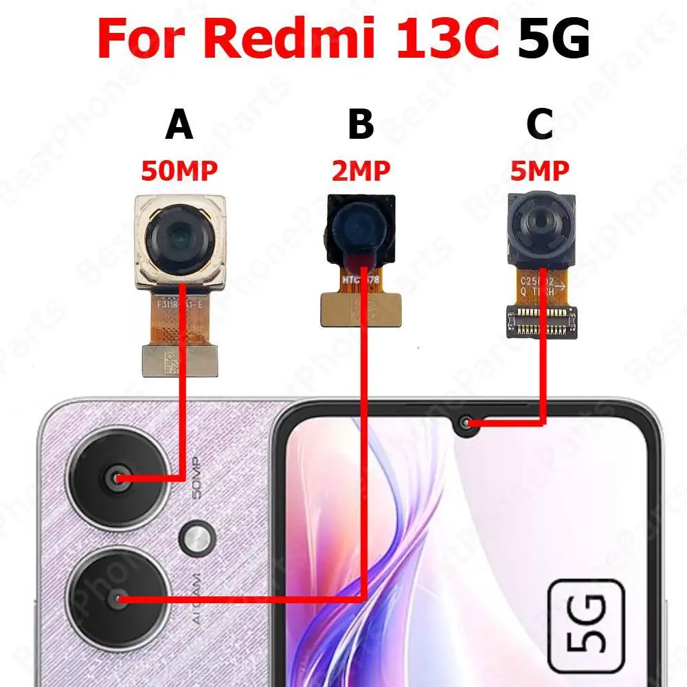Camera For Xiaomi Redmi 13C 5G Rear Backside Front Facing Frontal Selfie Back Camera Module Mobile Phone Replacement Parts