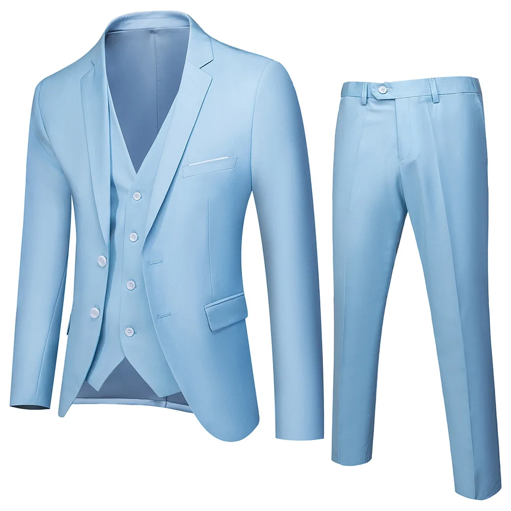 Four Season New Solid Color Suit Three Piece Set Business Dress Suit Pants Vest Set Two Button Casual Wholesale Trend