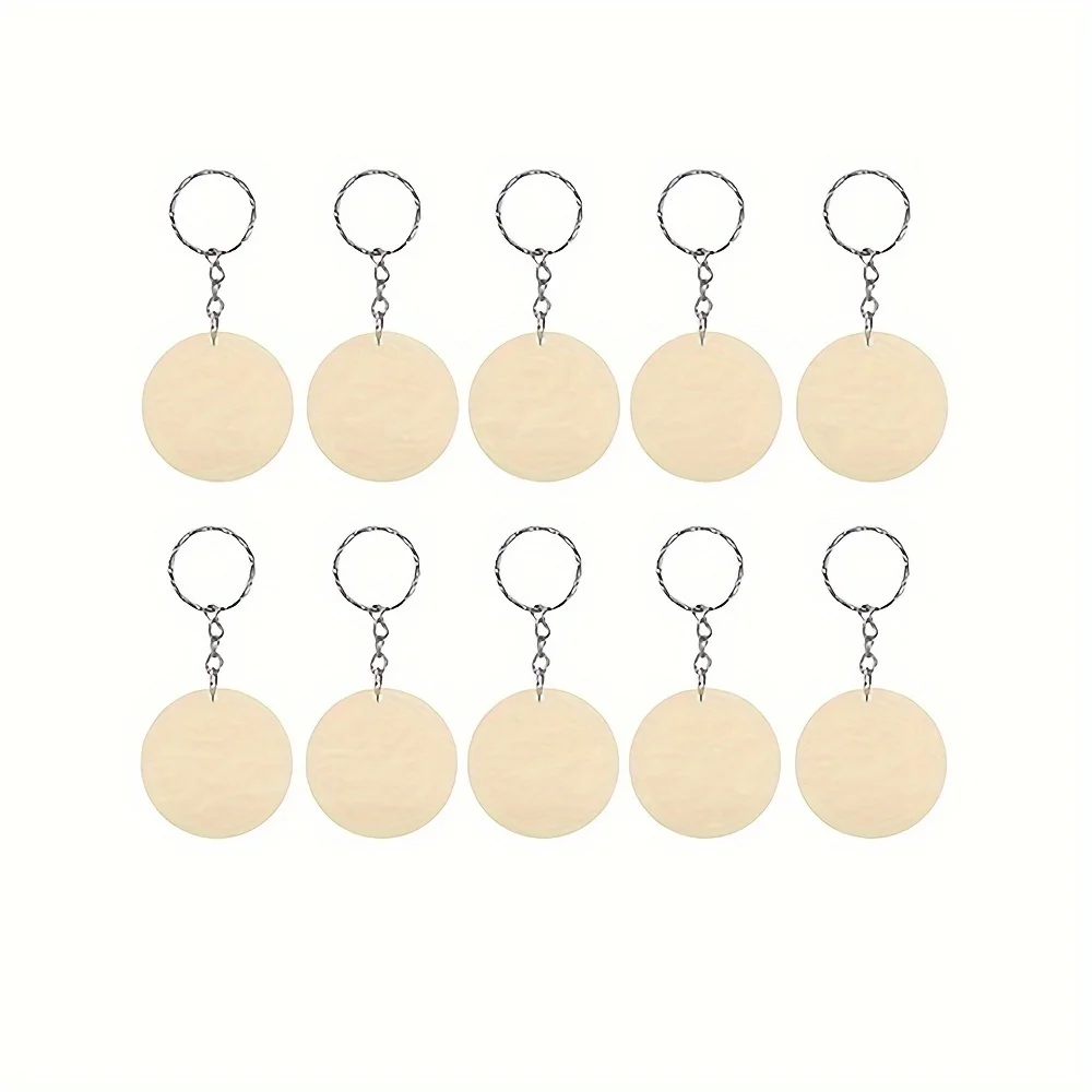 30PCS Round-Shaped Wooden Keychain Set with Unfinished Wood Chip Key Rings DIY Supplies for Craft Wholesale Accessories