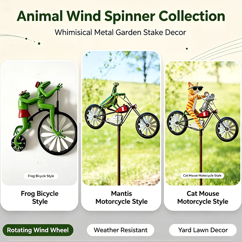 Riding Bicycle Wind Spinner Metal Garden Stake Windmill Ornament Animal Sculpture Yard Lawn Patio Decor Creative Outdoor Gift