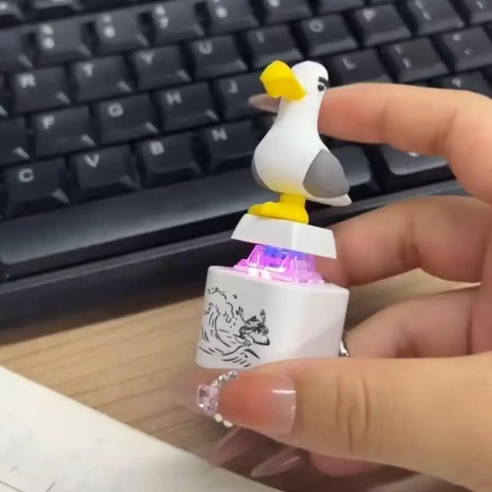1/2Pcs Funny Mine Seagull Keycap Keychain Luminous Sounding Press Button Stress Relief Fidget Toy Cute Bag Pendant Novelty Gift