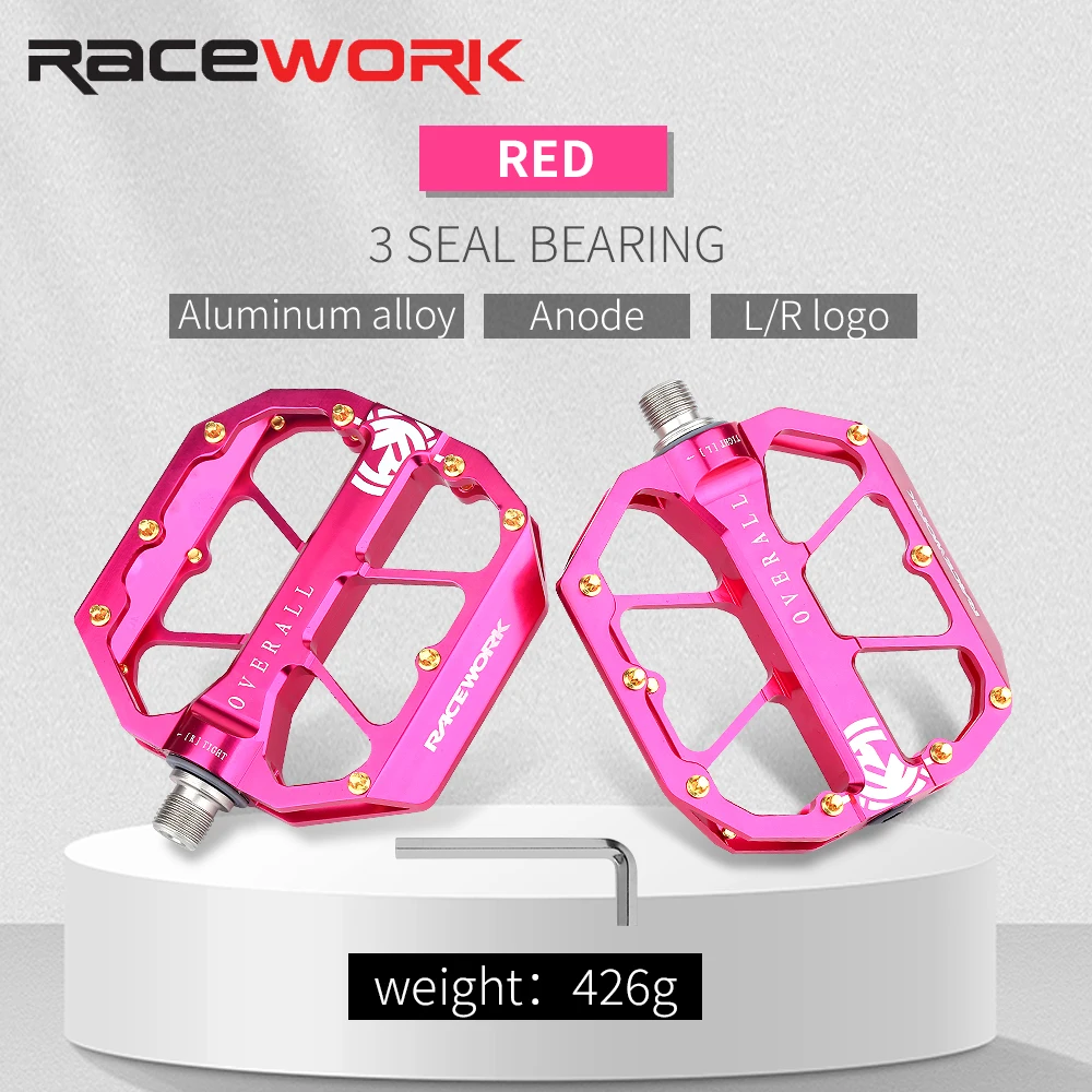 RACEWORK Bike Flat Pedal CNC Technique Aluminum Alloy Sealed Bearings Three Peilin Non-slip MTB Bicycle Big Pedals