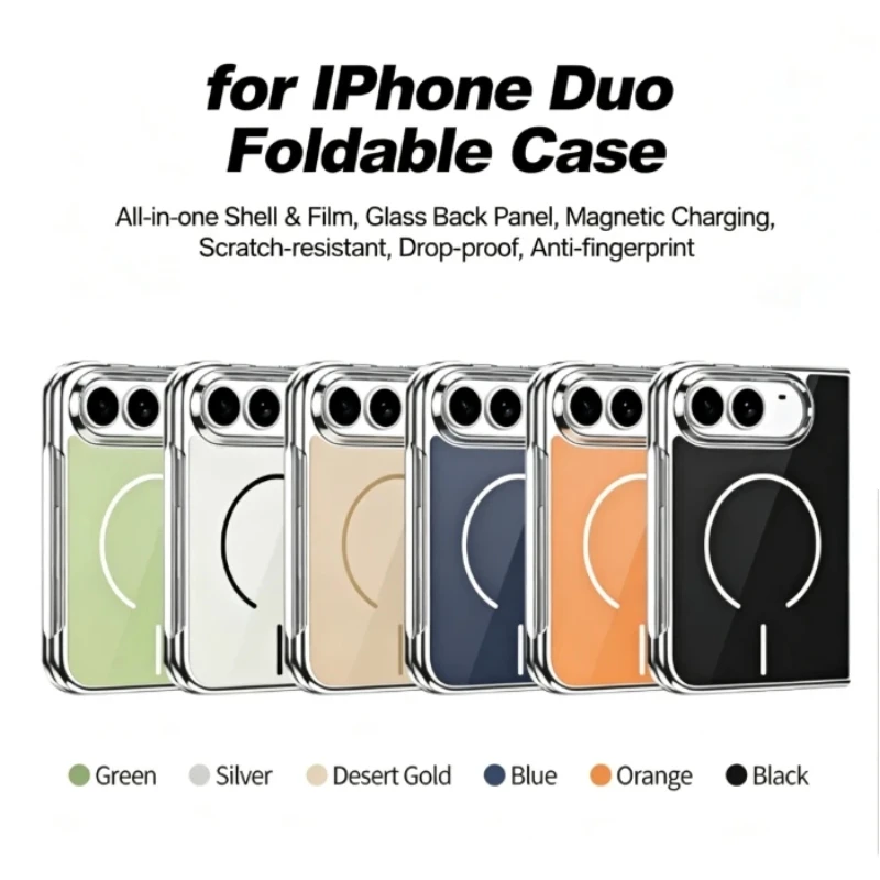Magnetic for Magsafe Aluminum Glass Phone Case for iPhone Duo 18 Fold Electroplated Bumper Cover with Tempered Protective Film