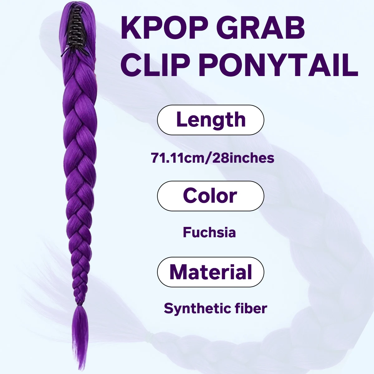Synthetic Purple Single Braid Ponytail Hair Extension 24 Inch Clip On Thick Braided Hairpiece Braiding Hair for Women