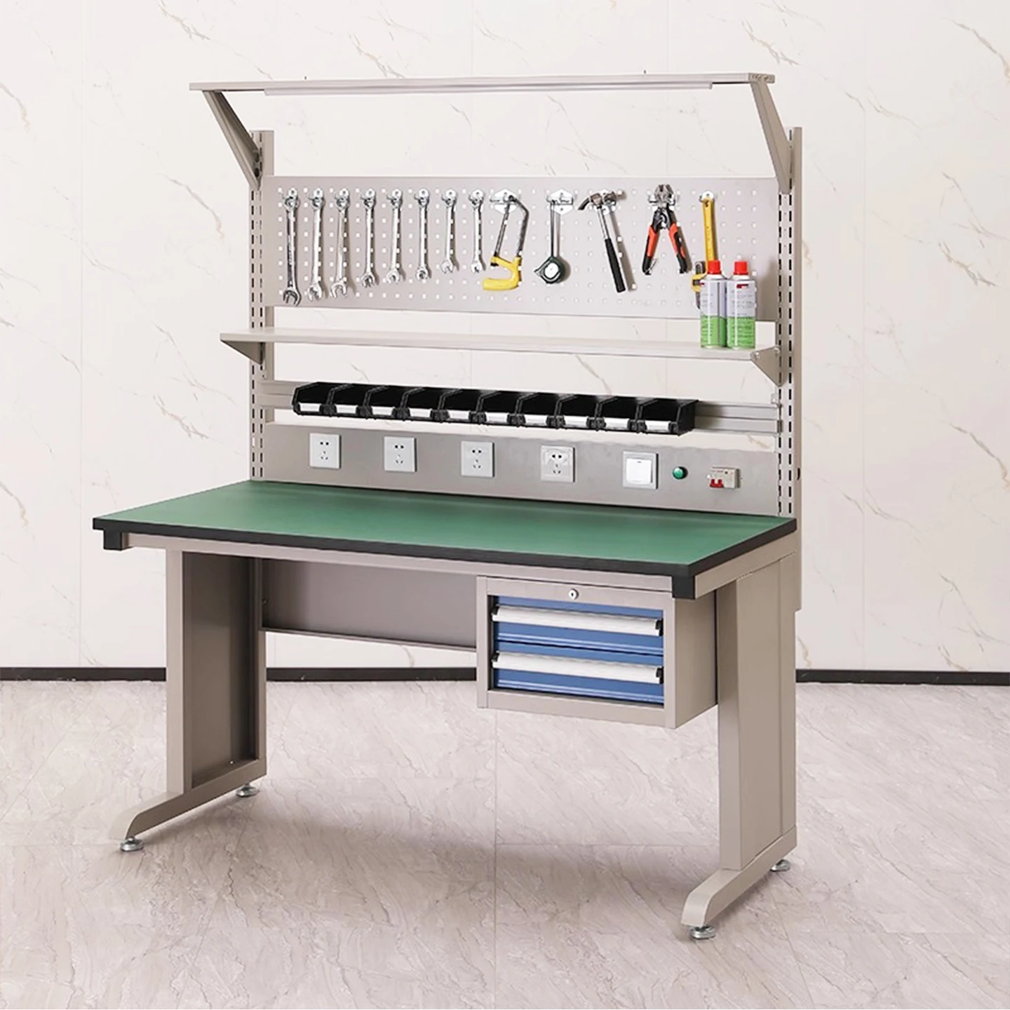 Multi-functional anti-static workbench with lights, factory workshop assembly line assembly tool table, maintenance and testing