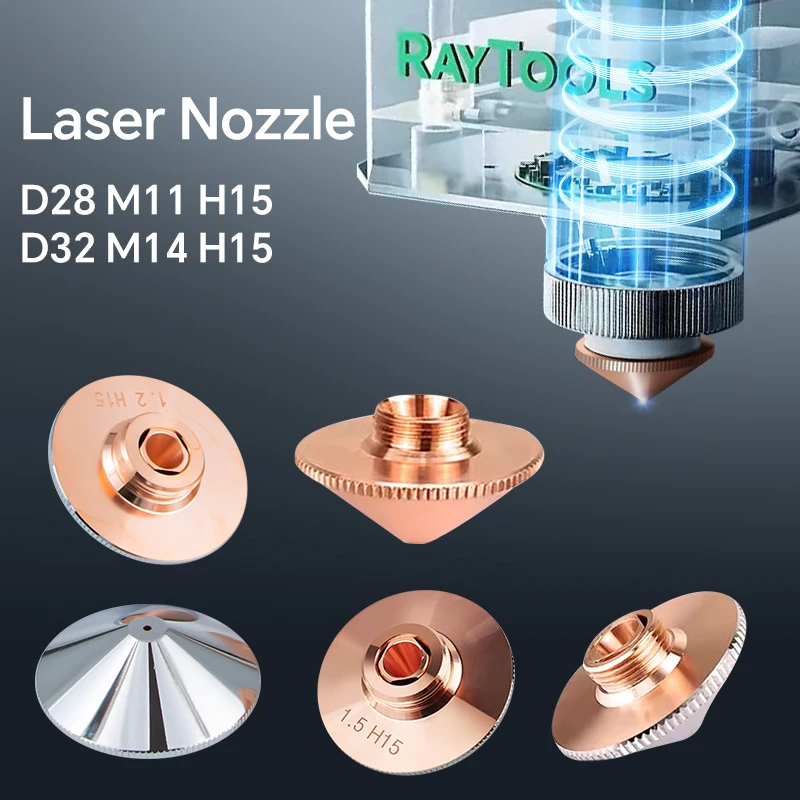 Laser Nozzle D28 D32 H15 M11 M14 Caliber 0.8-6.0 Single Double Cutting Nozzle for Raytools Precitec WSX Laser Cutting Machine