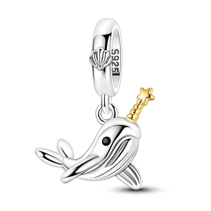 

925 Sterling Silver Charms Bead Zircon Unicorn Whale Dangle Fit Original Bracelet Women Jewelry Gift