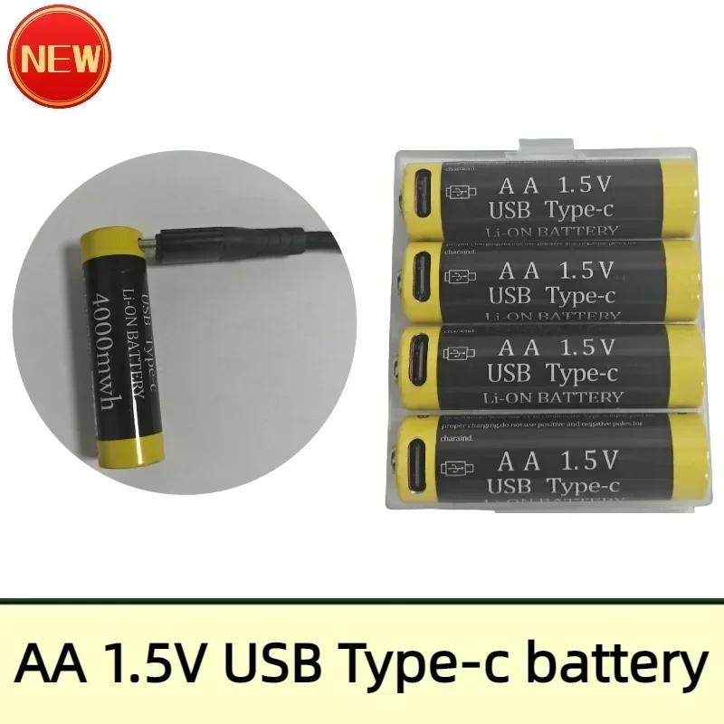 4000mWh 1.5V AA Battery Rechargeable Li-ion Battery for Mouse Remote Control Small Fan Electric Toy Batteries USB Type-C Cable