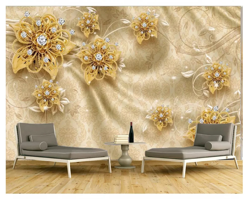 custom 3D Modern wallpaper embossed gold fashion classic jewelry rose pattern living room TV background wall mural 8d bedroom