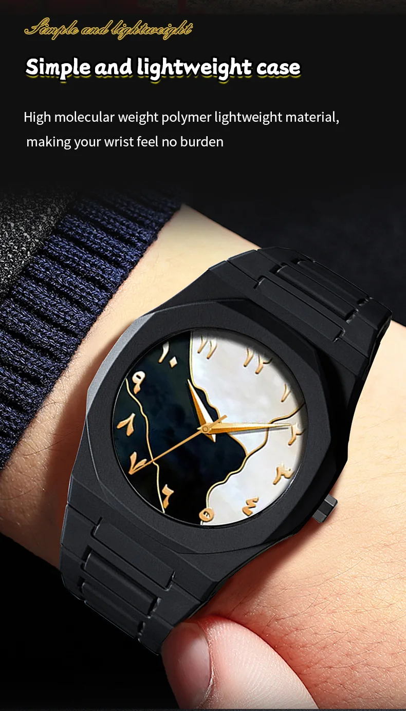 Men Watch Simple Arabic Numerals Middle Eastern Black Matte Oil Sensitive Plastic Waterproof Male Fashion Quartz Watches Tool