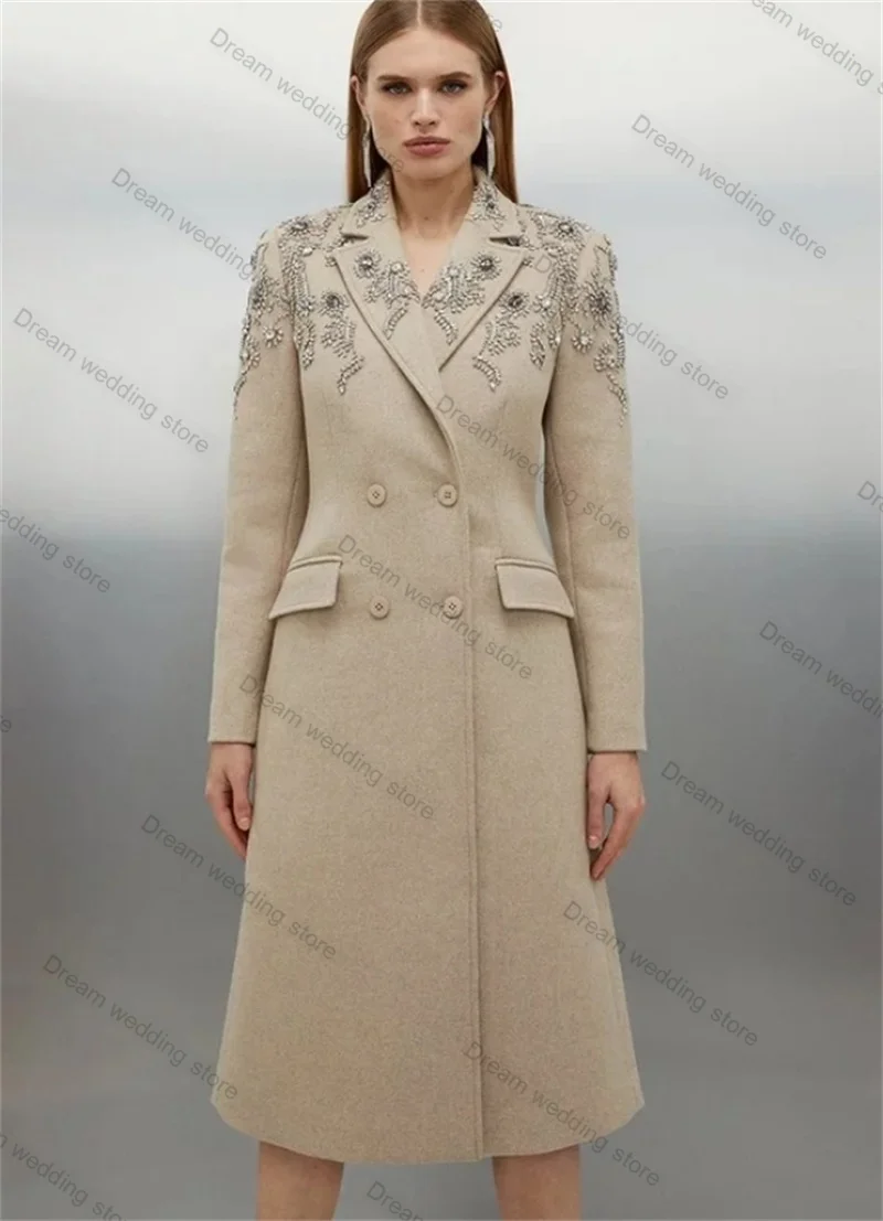 

Crystals Cashmere Wool Women Suit 1 Piece Long Blazer Overcoat Formal Office Lady Jacket Winter Wedding Tuxedos Customized Coat