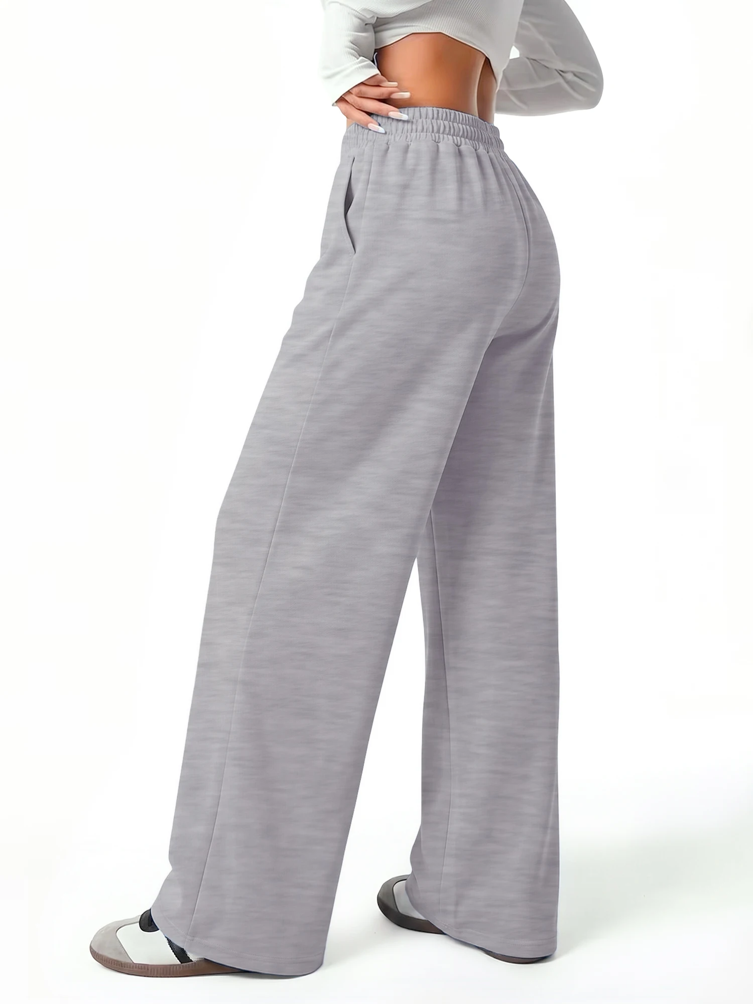Women Breathable Wide Leg Sweatpants Elastic Waist Loose Fit Casual Trousers Multi-color Daily Bottoms