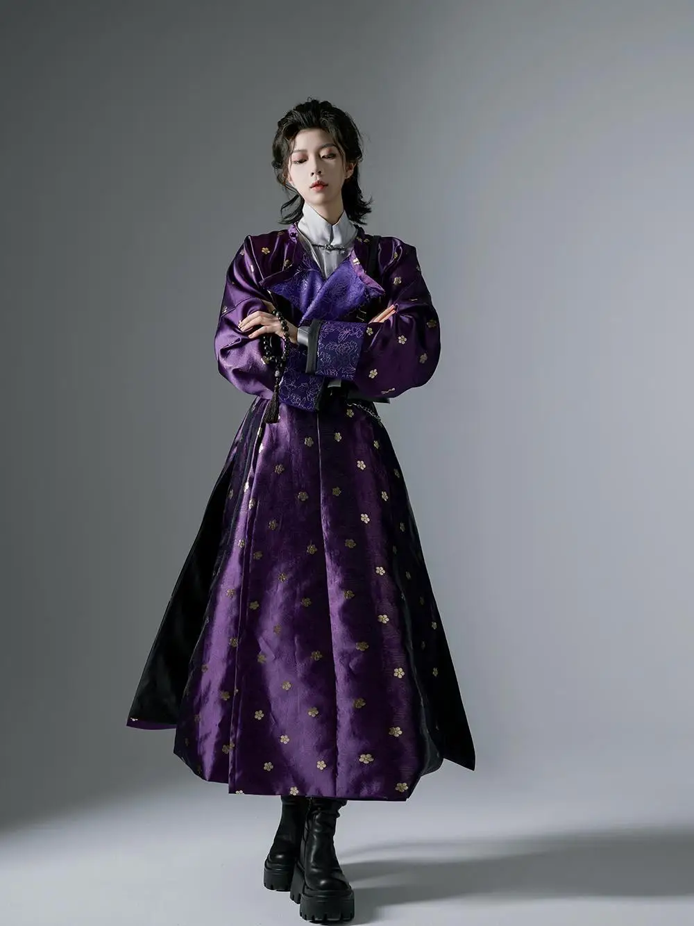 Túnica Hanfu de seda púrpura de la dinastía Tang para hombres y mujeres, traje de baile étnico Vintage, Túnica larga china antigua 2025