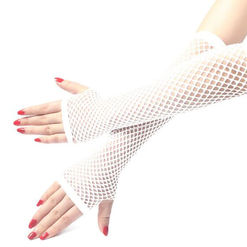 Lace Mesh Fishnet Gloves Ladies Sexy Dance Costume Party Fingerless Long Mittens Soild Color Fashion Hollow Net Women Gloves