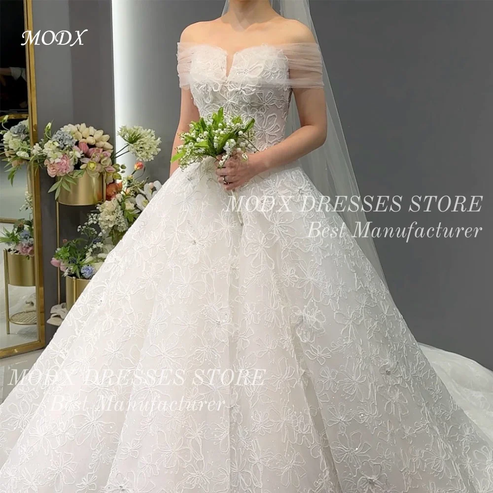 

MODX Luxury Off-Shoulder Embroidery Wedding Dress Tulle Bridal Gown Evening Dresses Vestidos Novias Boda Customized
