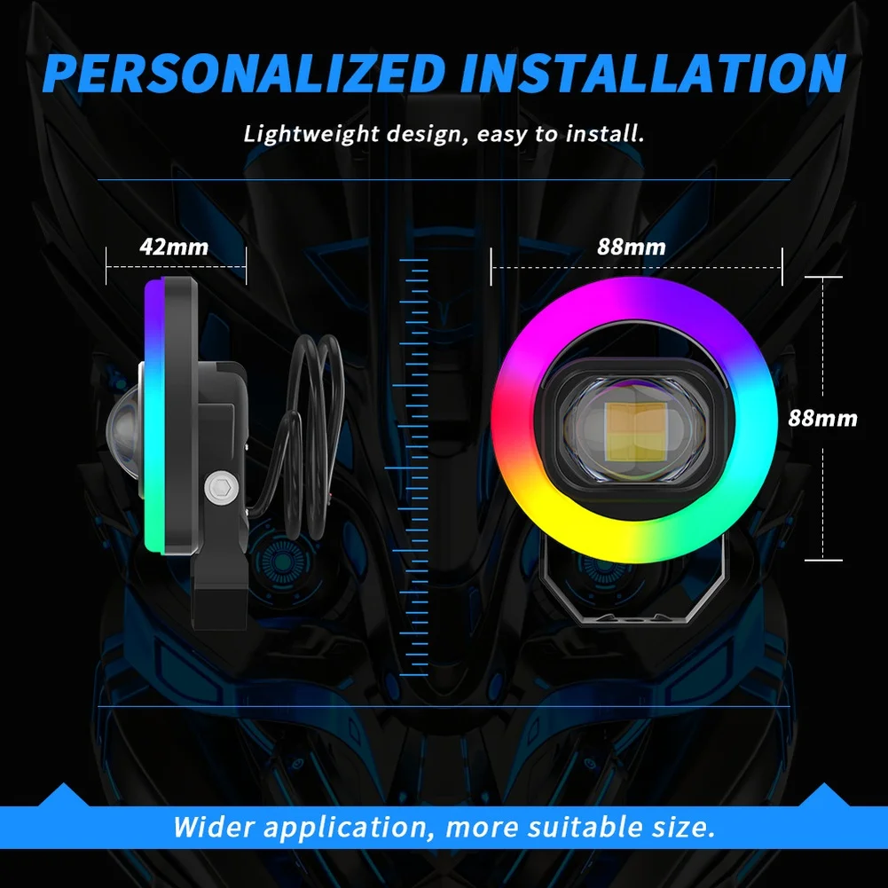 Round LED Ring Light for Motorcycle Dual Color White Yellow RGB Ambient Light 17 12 LED Chips IP65 Rated Waterproof