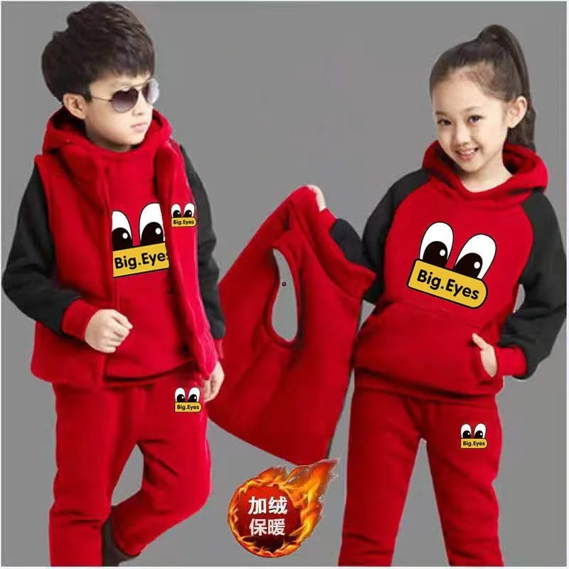 

New Spring and Autumn Boys and Girls Suits Sweater Plus Velvet Three-Piece Winter Clothes Spring Clothes 4-12 Years