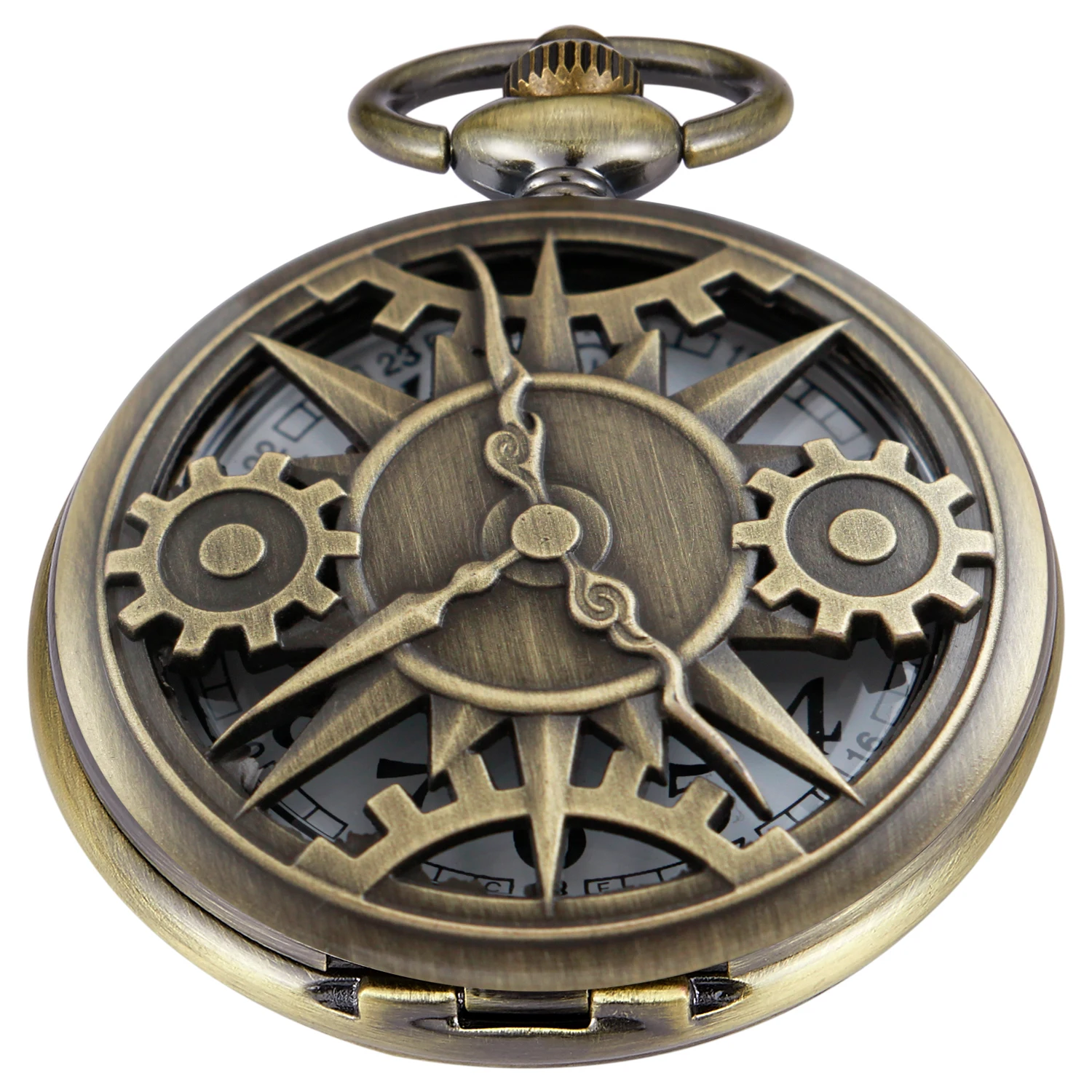 Antique Steampunk Bronze Hollow Gear Movement Quartz Pocket Watch Pendant Gift With Chain Pocket Watches Fob Watch Gift Boys Men