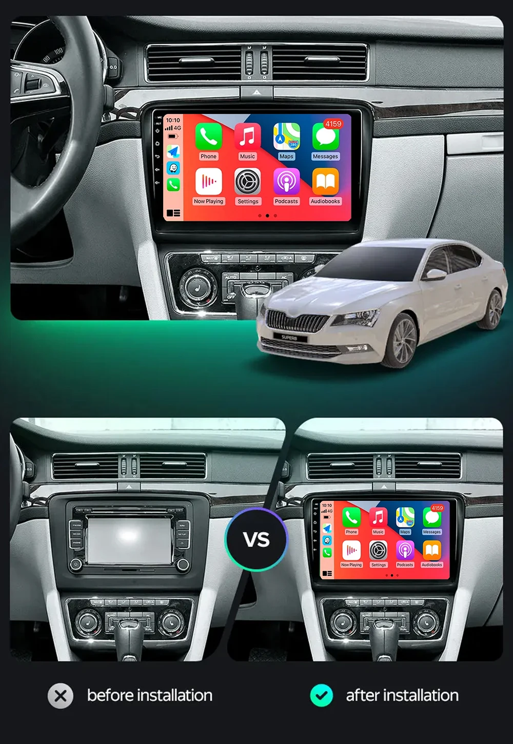 Android 14 QLED Screen AutoRadio For Skoda Superb B6 2008-2015 Navigation GPS Car Intelligent System Multimedia Carplay DSP 2Din