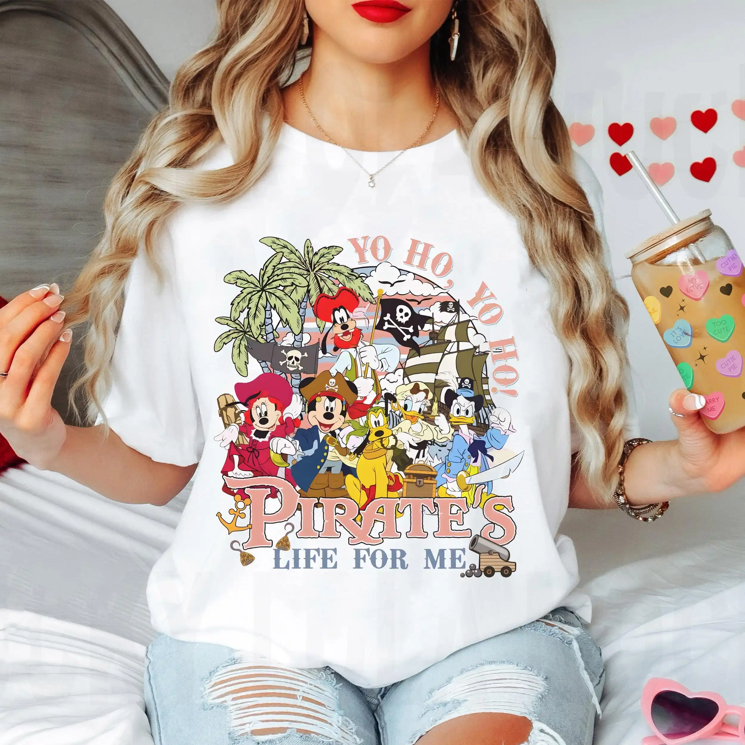 

Pirate's Life for Me Mickey and Friends Disney Shirt for Women Short Sleeved Cotton Tees Caribbean Disney Shirt Women's T-Shirt