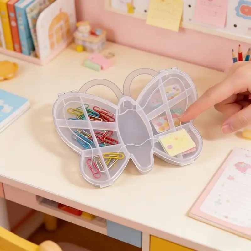 

Butterfly Plastic Bead Storage Containers 13 Compartments Clear Ear Stud Storage Box Rubber Band Box