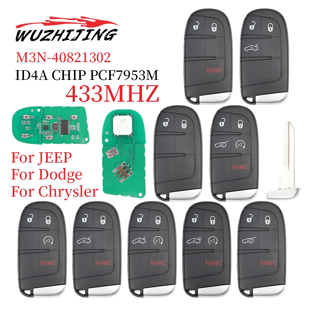 

WZJ Keyless Go Car Key Smart Remote Key 433mhz for Jeep Compass Renegade Fiat 500 500X 500L SIP22 M3N-40821302 4A Chip