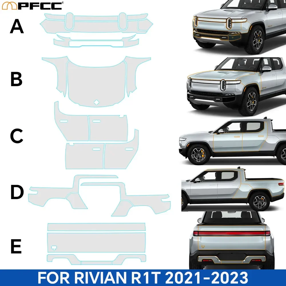 

For Rivian R1T 2021 2022 2023 Pre-Cut Paint Protection Film Car Clear Kit PPF TPU Transparent Body Sticker Accessories Styling