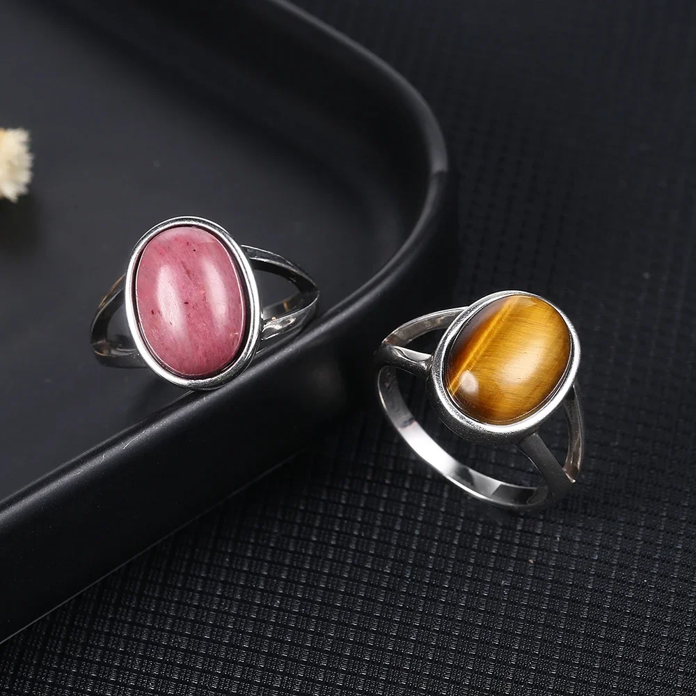 Natural 10*14mm Big Tiger Eye Ring  S925 Silver Jewelry Rings for Women Men Large Stone Vintage Jewelry Gift