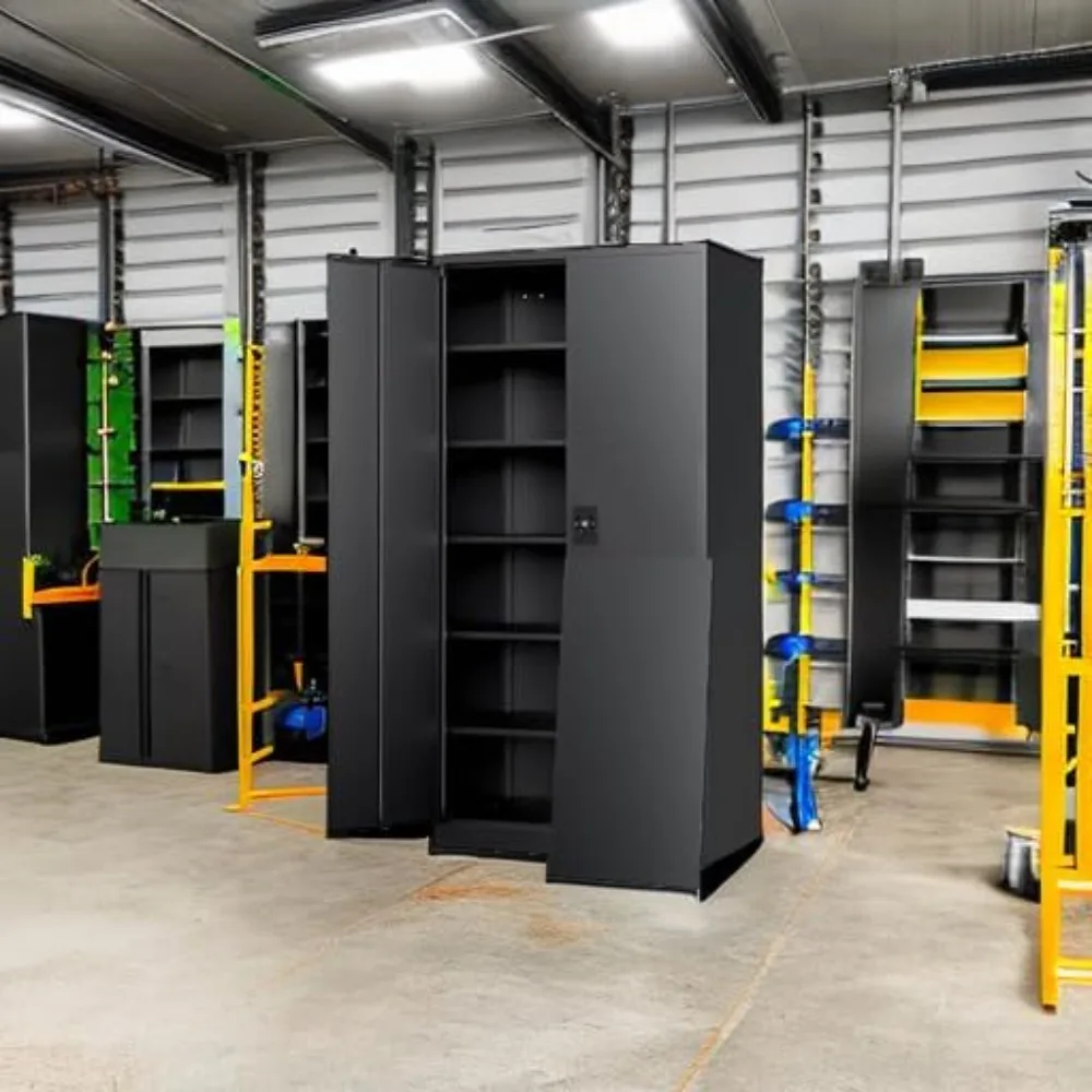 خزانة تخزين جراج معدنية مع قفل، خزانة أدوات قفل 71 بوصة مع بابين و5 أرفف، خزانة فولاذية طويلة للمرآب، Hea