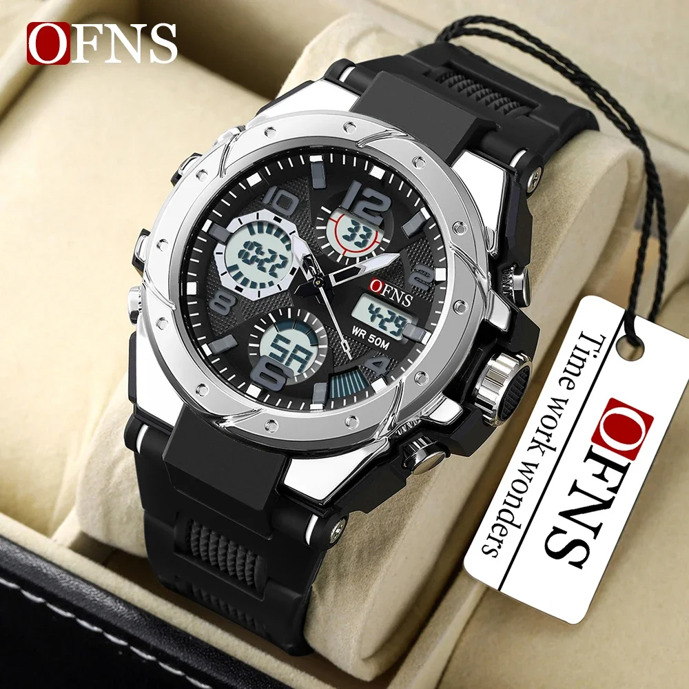 

OFNS Top Brand Fashion Men's Sports Watch Dual Screen Analog Digital Electronic Quartz Watch Waterproof Military Watch 6008