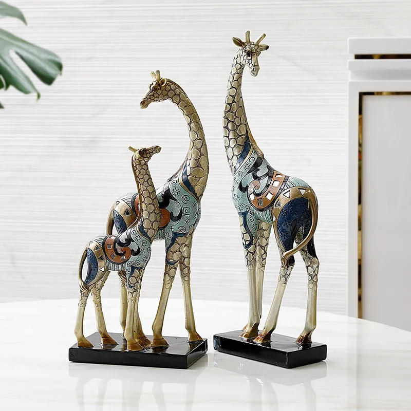 

Colourful Pattern Mom Giraffe Figurine Glass Latticed Resin Giraffe Baby Miniature Decor Mother's Day Gift Ornament Furnishing