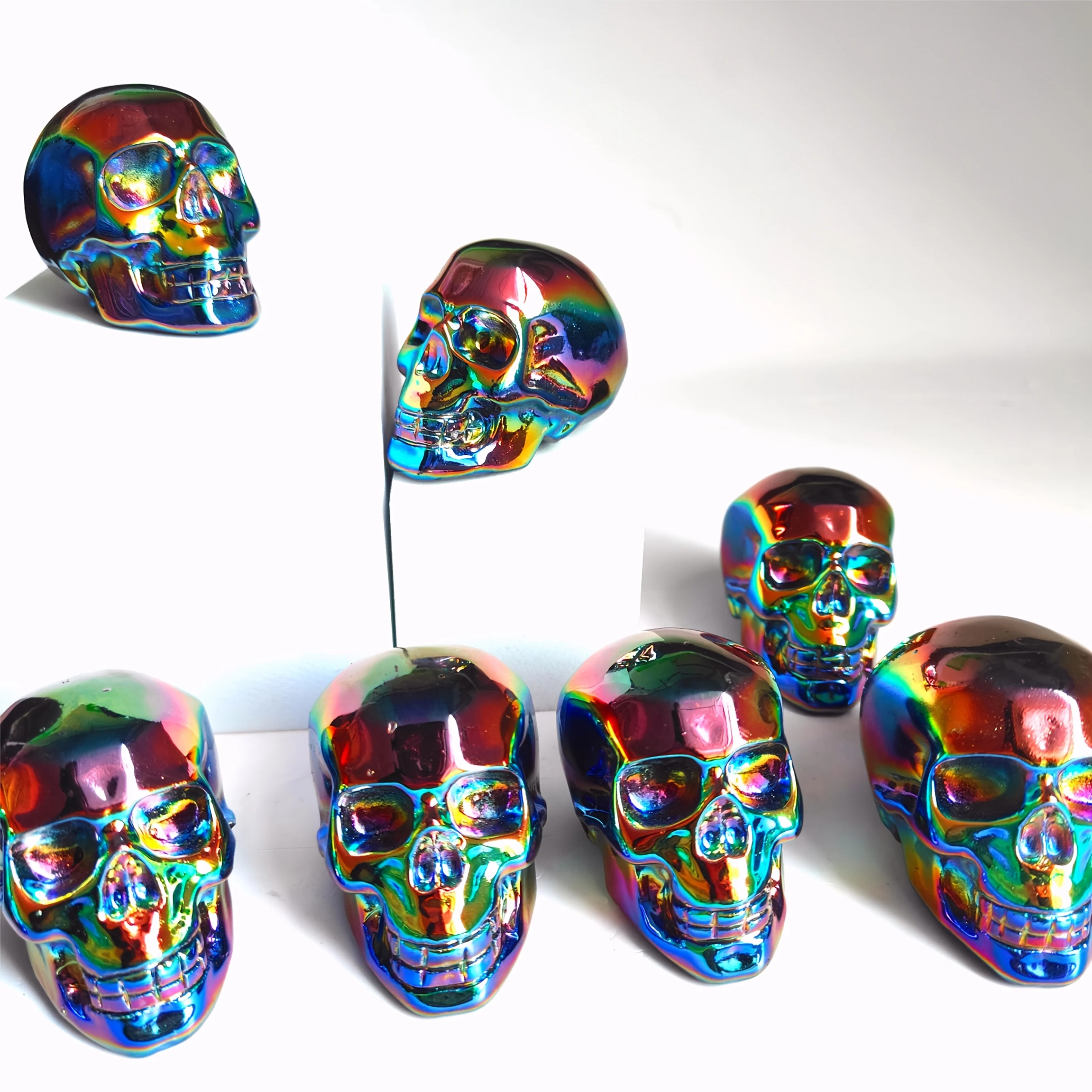 Collectibles Loose Gemstones - 1pc Titanium Aura Obsidian Skull - 2.36'' Flame Aura Stone Skull Carving - Skull view 6