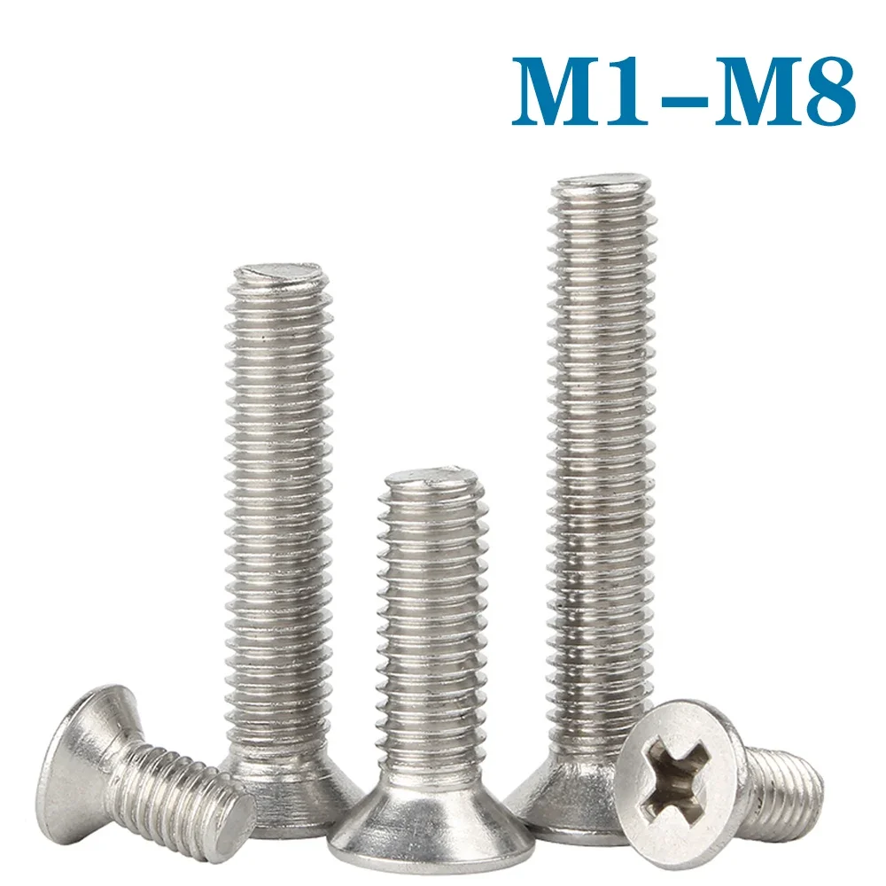 5-50pcs M1 M1.2 M1.4 M1.6 M2 M2.5 M3 M3.5 M4 M5 M6 M8 304 Stainless Steel  Cross Phillips Flat Countersunk Head Screw Bolt