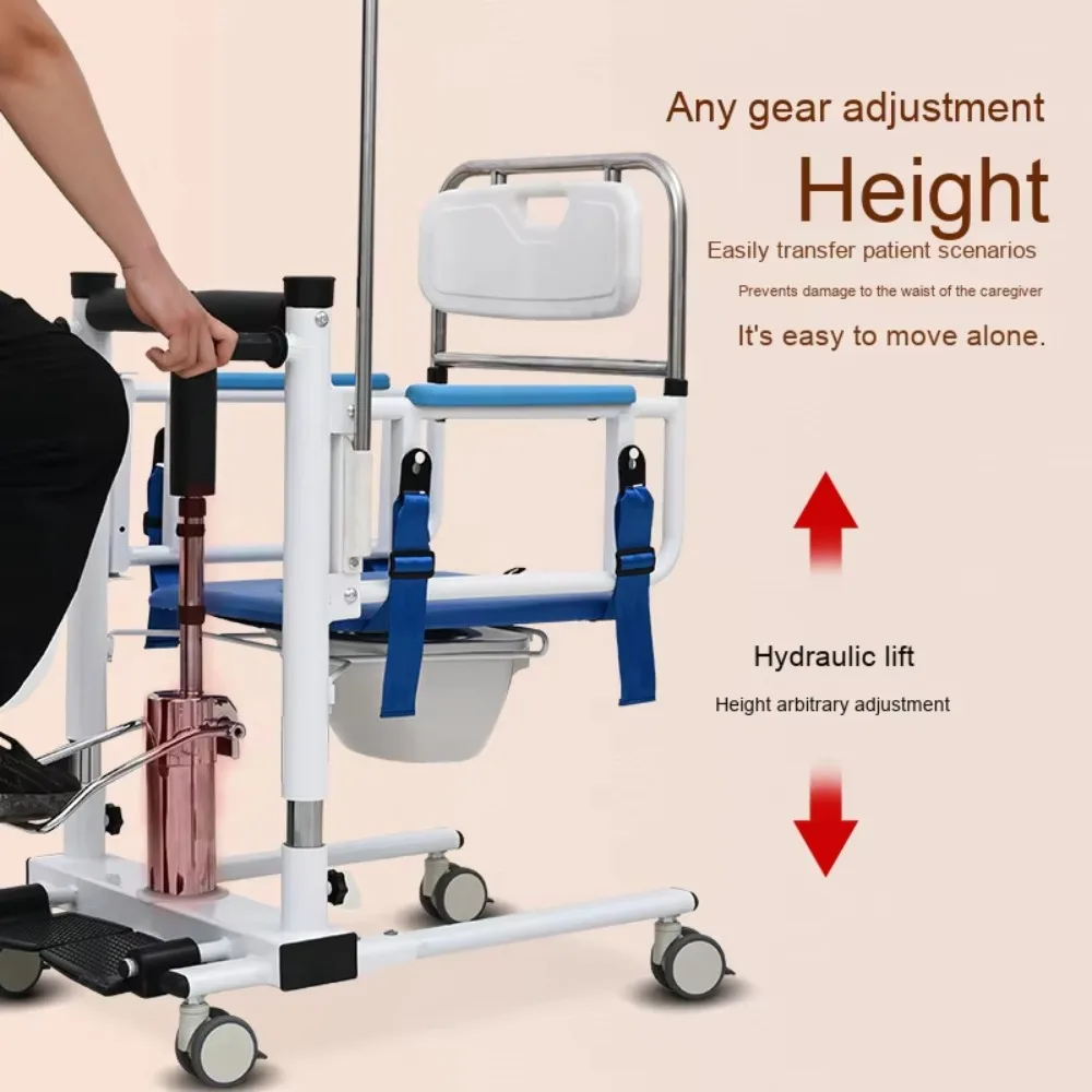 Multifunctional Hydraulic Lift Patient Transfer Chair with Commode Carbon Steel Easy Lifting for Disabled Patient Rehabilitation
