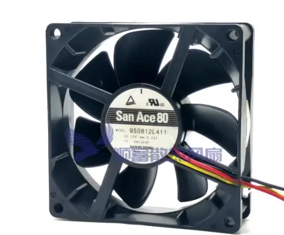 SANYO DENKI 9S0812L411 DC 12V 0.05A 80x80x25mm 3-Wire Server Cooling Fan