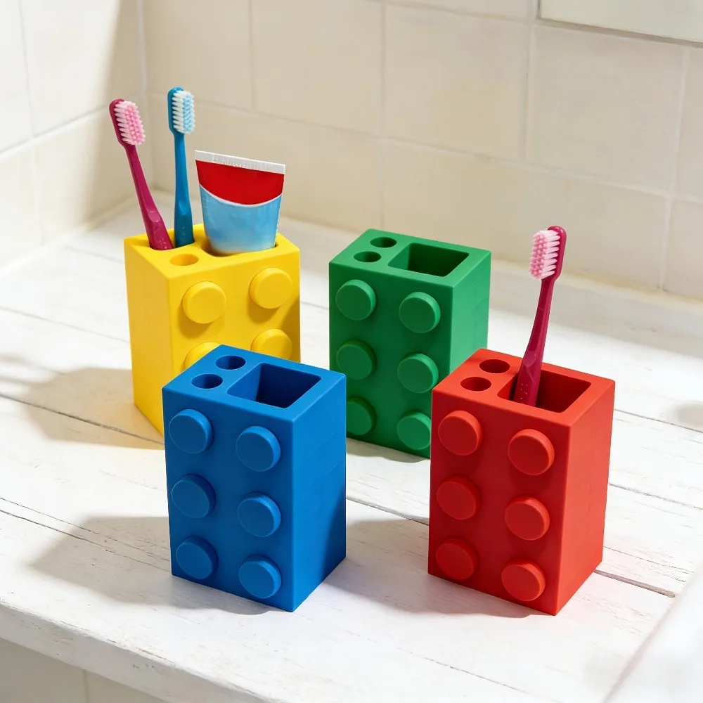 Creative Building Block Toothbrush Holder Stackable Bathroom Organizer Multi-Color Modular Storage Tray for Toothpaste Accessory
