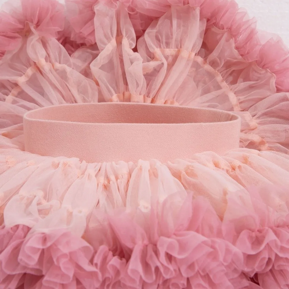 Fluffy Layers Girls Tutu Skirt Elastic Waist Soft Tulle Princess Skirt Micro Stretch High Volume Lolita Skirt Photo Shoot