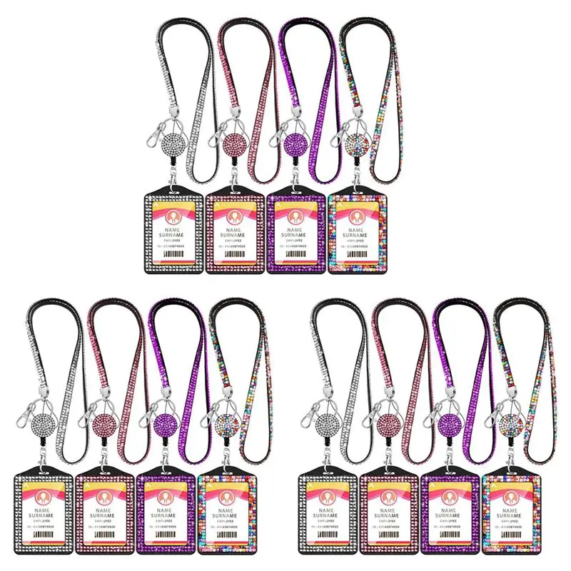 exquisite-12-sets-rhinestone-lanyard-id-card-holder-crystal-retractable-badge-reel-rhinestone-neck-lanyard-card-holder