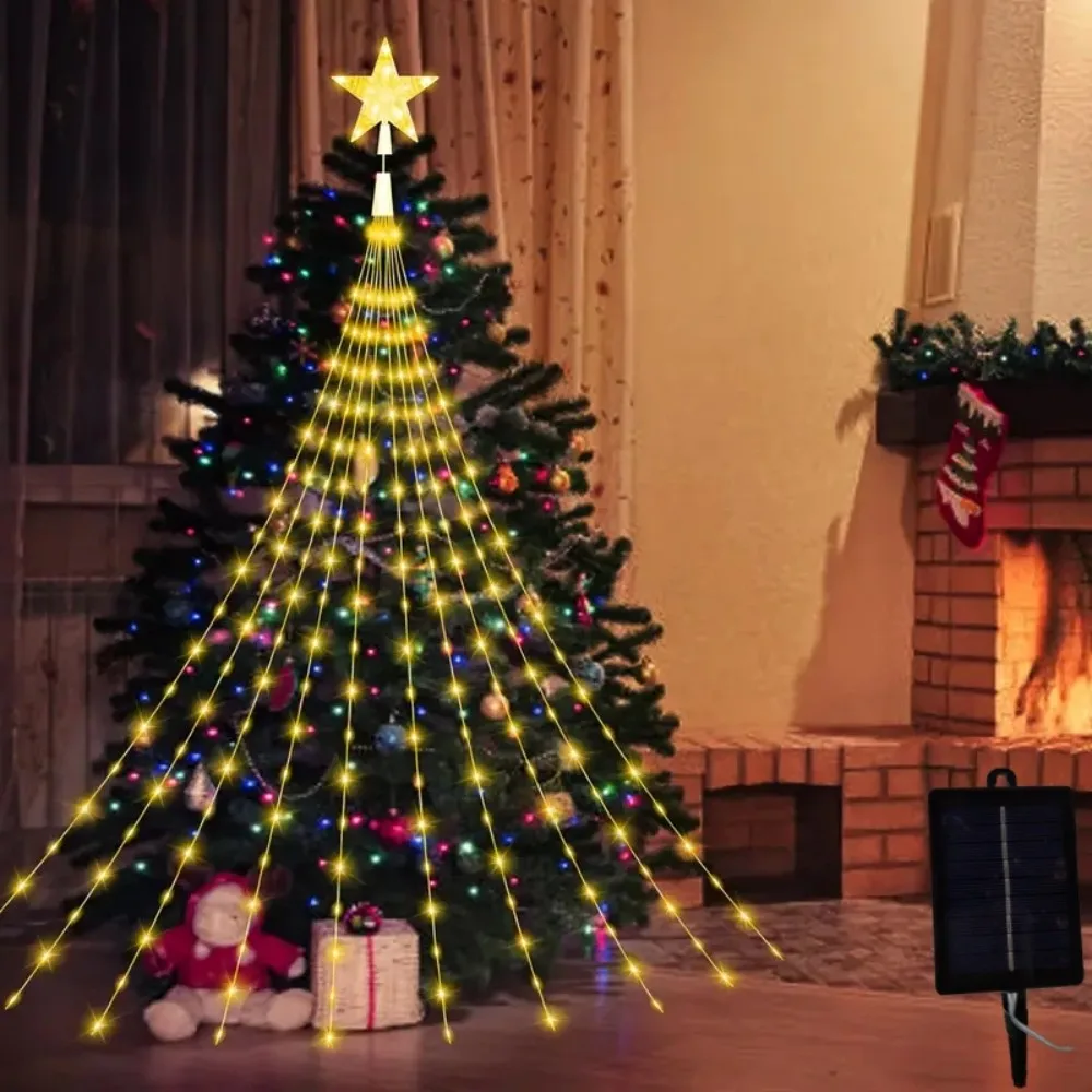 1PC 2M192LED/3M282LED Natale esterno solare stella cascata luce, 8 modalità di illuminazione, utilizzato per cortile, giardino, decorazione del partito