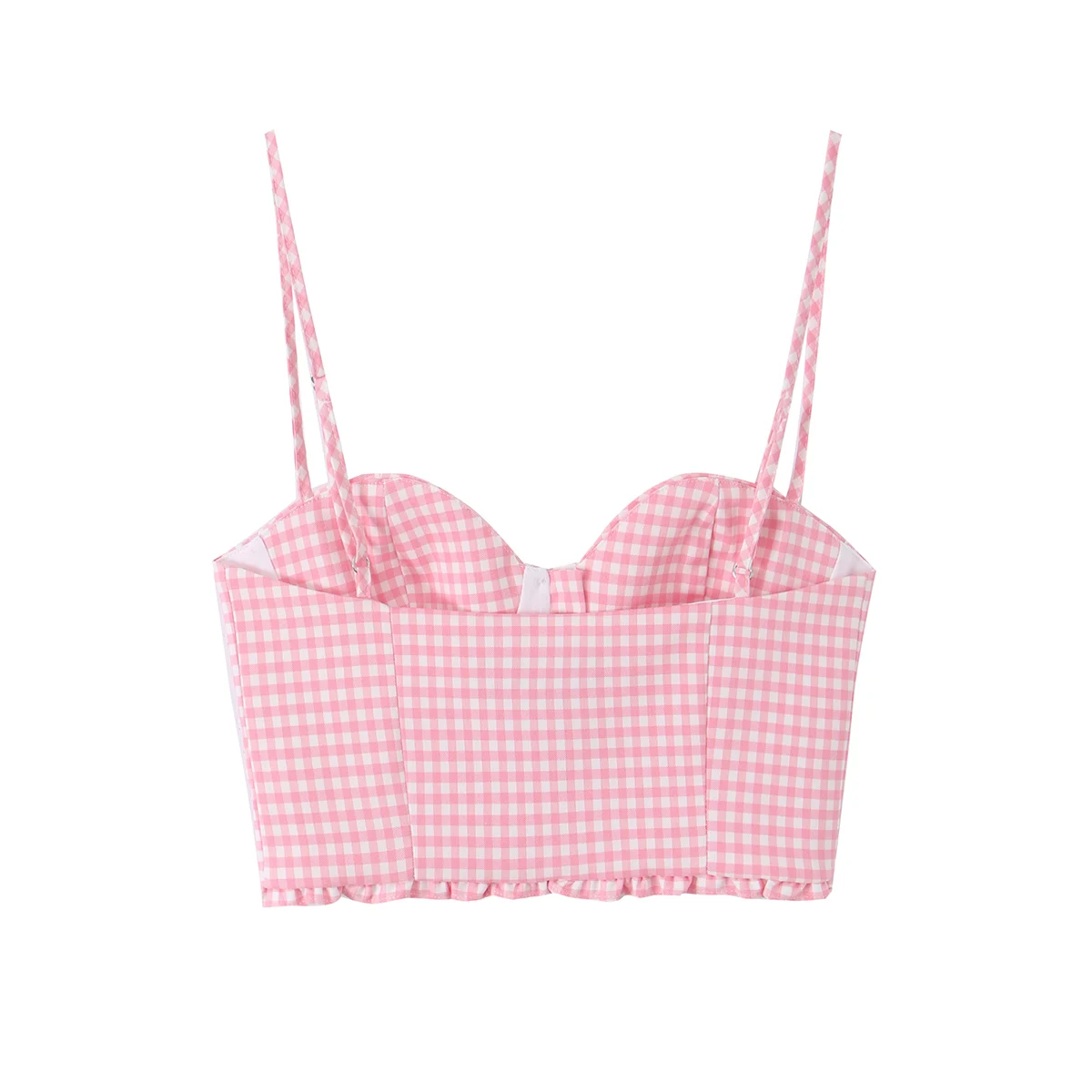 BSAY Coquette Pink Gingham Bustier Crop Top Women Sweetheart Neck Thin Strap Button Front Ruffle Hem Corset Tank Top Cute Summer