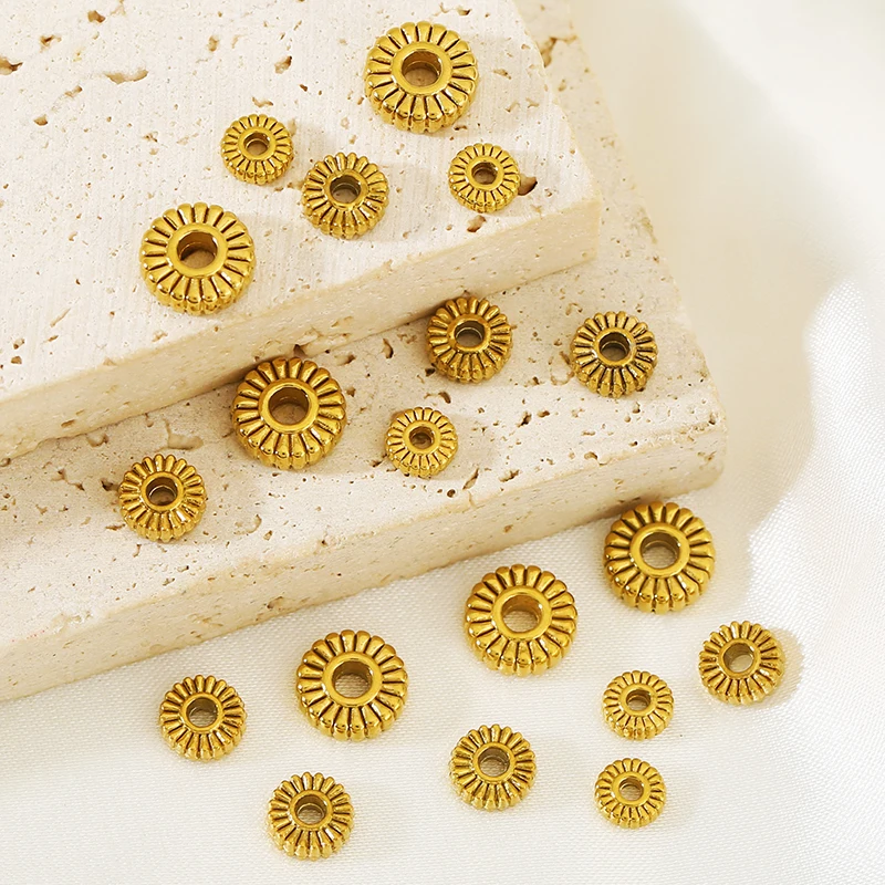 10pcs PVD Stainless Steel Gold Plated Round Wheel Gear Spacer Beads Daisy Flower Loose Bead for DIY Bracelets Making Accessories view 3