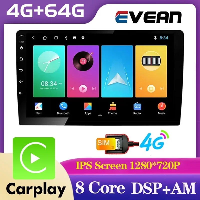 Evean TS18 9/10inch 4G+64G 8 Core 4G SIM Android Radio Wireless Apple Carplay and Android Auto Bluetooth GPS Navigation