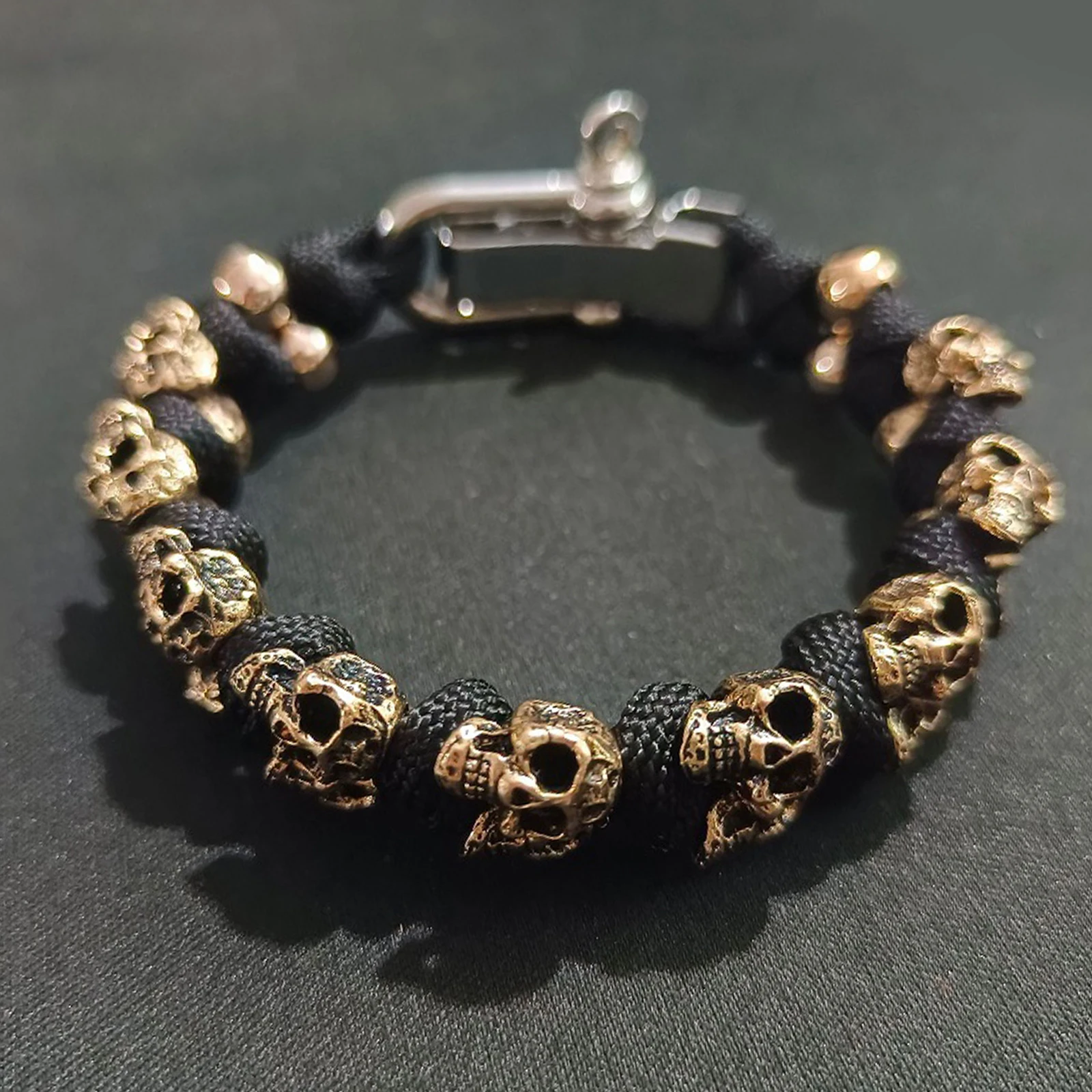 Skulls Survival Paracord Bracelets U-Shackle Closure Skeletons Adjustable Braided Handstring Wear Resist for Rock Party Bar